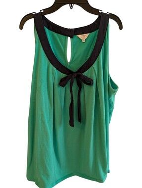 Crown & Ivy Teal Green Tank with Blue Trim and Bow